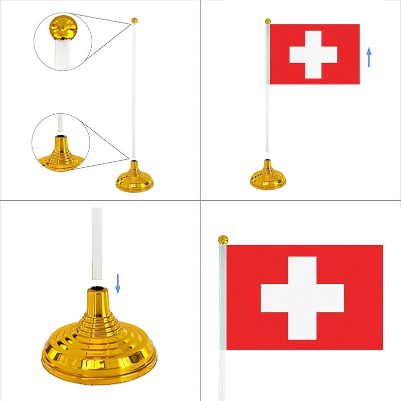 WXTWK 12 Pack Switzerland Flag Swiss Desk Flag Small Mini Swiss Table Flags With Stand Base,Home Office Festival Events Celebration Decorations - Image 4